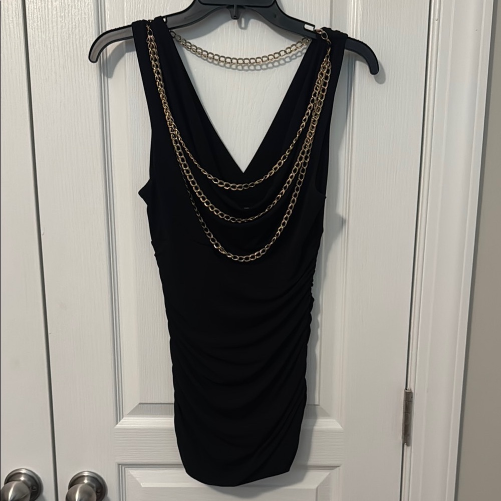 Guess Women’s Small Black Sleeveless Top with Faux Gold Chain Detail
